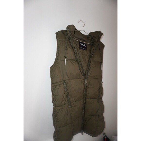 Zara Womens KHAKI Green Puffer Padded Gilet Bodywarmer Sleeveless Coat- Size M - Picture 4 of 12